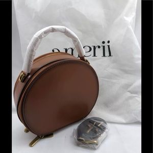 Amerii Handmade Leather Crossbody Bag w/ Handle Brown Cognac w/Dual Zippers